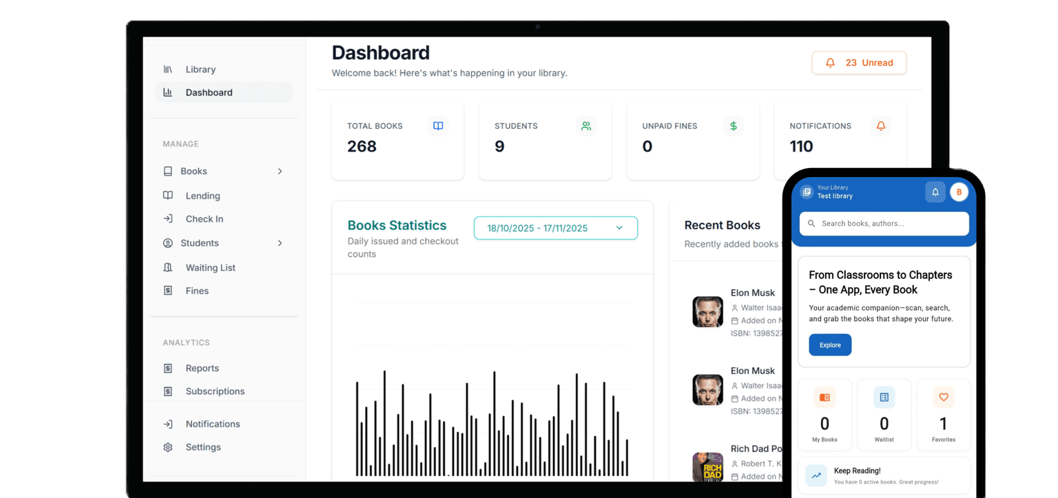 UniShelf library management system dashboard mockup showing book management interface
